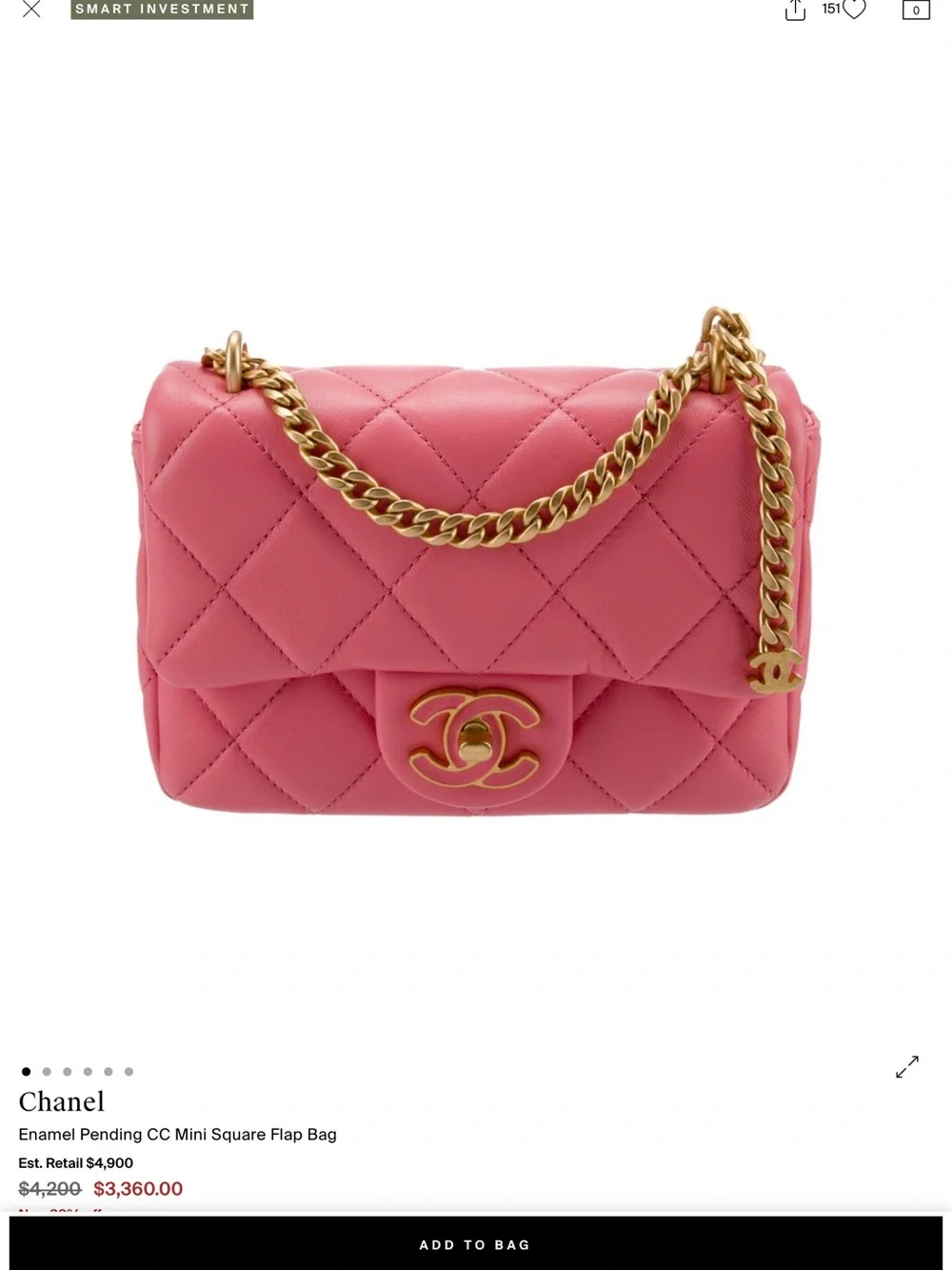 22P Pink Enamel Lambskin Quilted Pending CC Small Square Flap Aged Gold Hardware